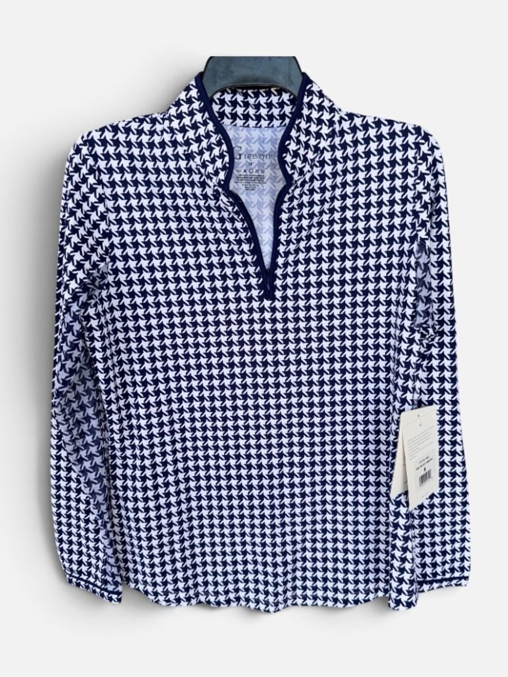 G Lifestyle Women's Golf Quarter Zip Top Navy Houndstooth UPF 50+ Medium NWT